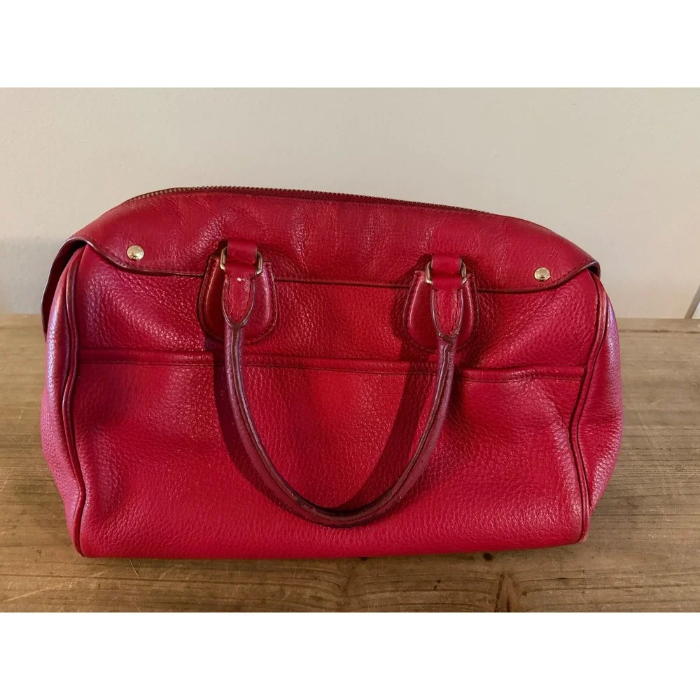 Coach Red Pebbled Leather Satchel Bag Gold Hardware Handbag